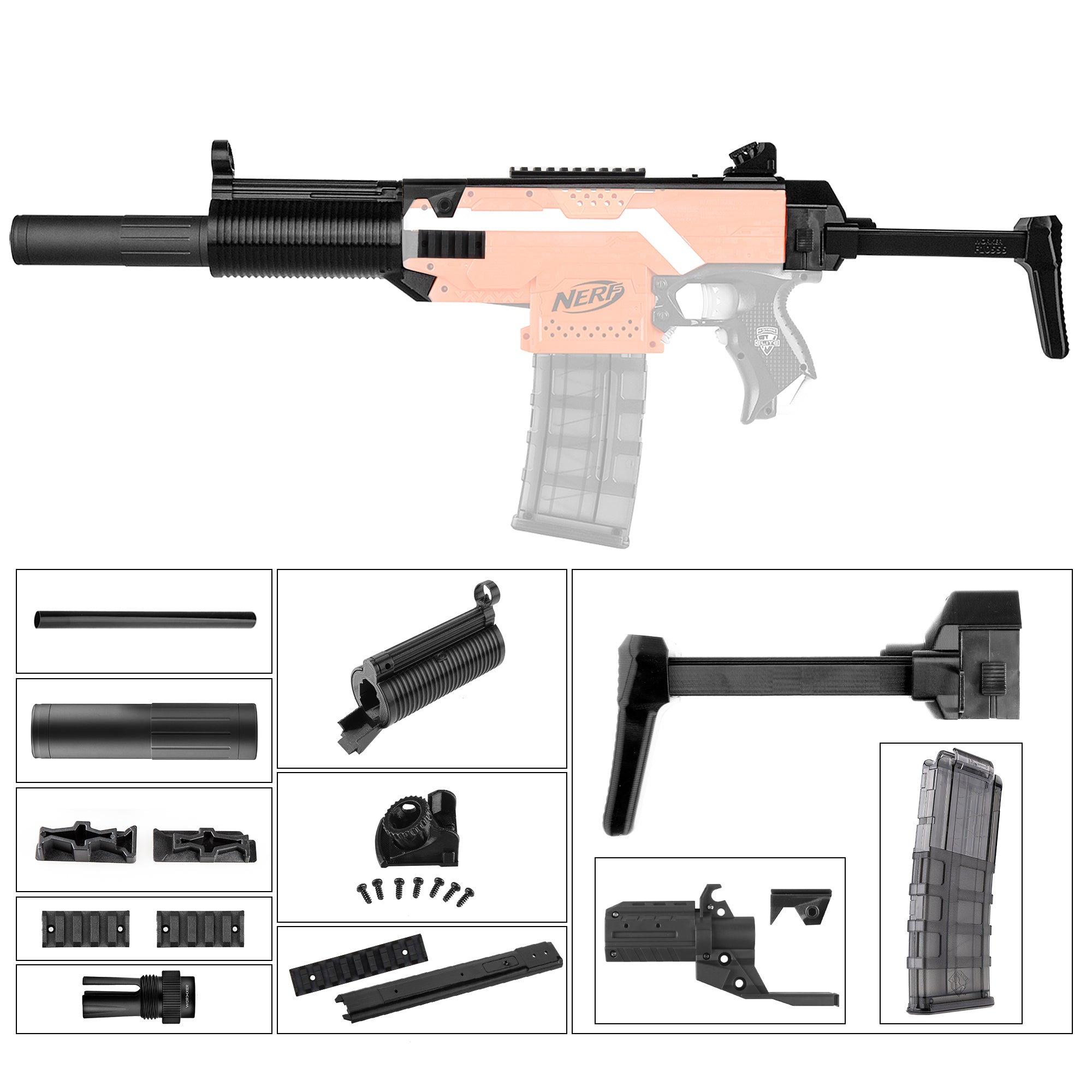 MP5-SD Style Worker Mod Kits Set for Nerf N-Strike Elite Stryfe