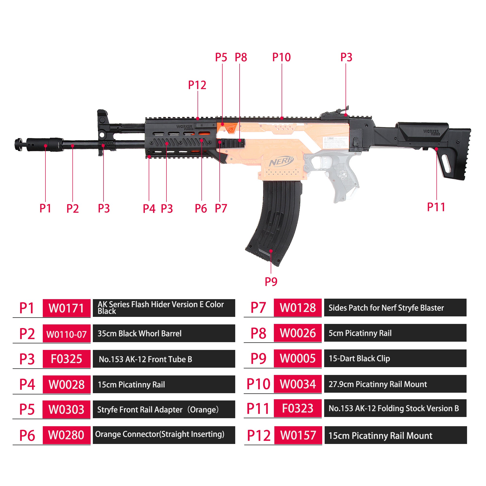 Worker mod AK-12 A Style Mod Kits Set for Nerf N-Strike Elite